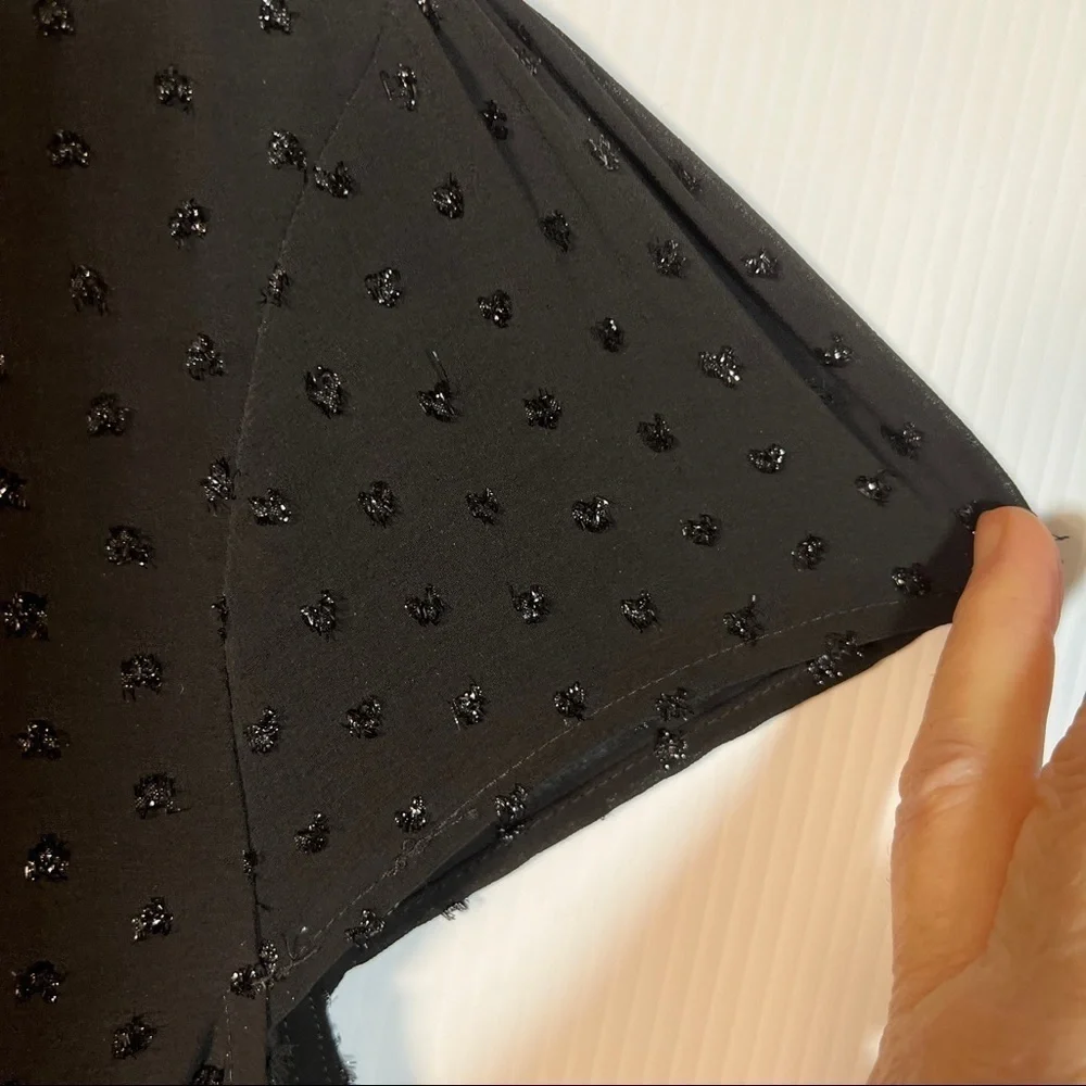 MODCLOTH Sparkling Black Fit & Flare Dress. Bodice has pleats, chocker, Size L - Picture 3 of 12